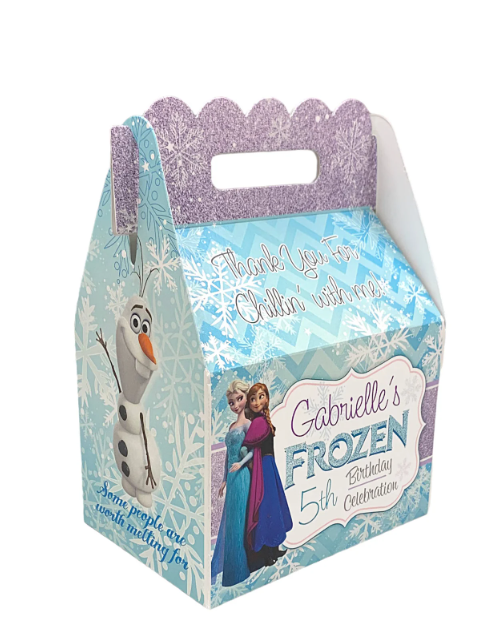 Frozen Ice Princess Birthday Party, Personalized Gable Favor Boxes, pack of 8