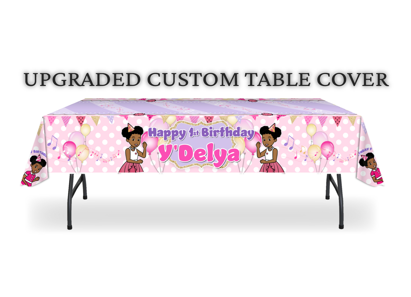 Gracie's Corner© Personalized Heavy Vinyl Custom Table Cover, Pink & Gold
