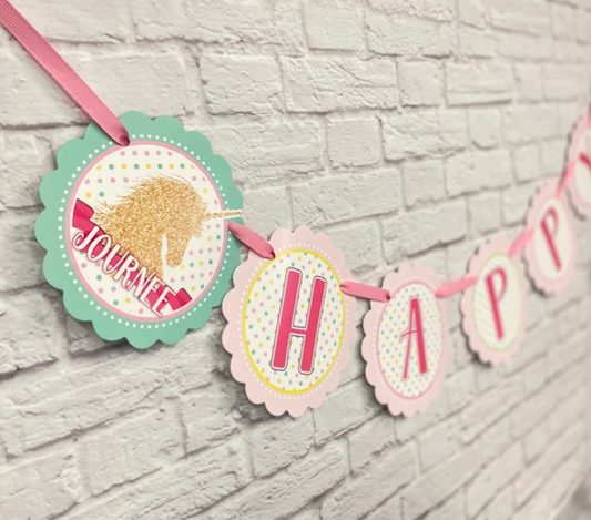 Glitter Unicorn Personalized Birthday Party Banner Decoration