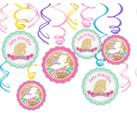 Golden Glitz Unicorn Personalized Dangler Decorations