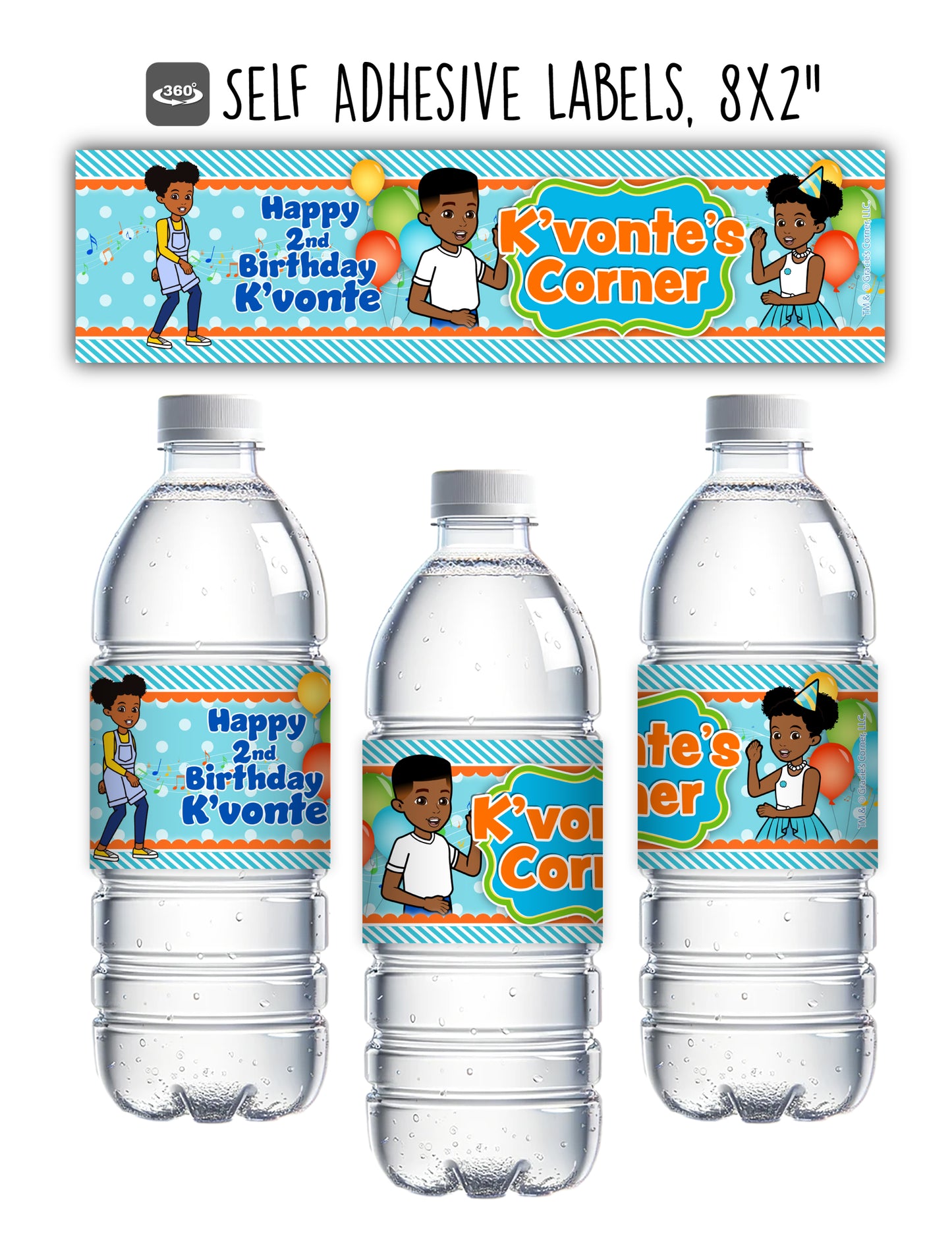 Gracie's Corner Party Personalized Water Bottle Labels PACK of 15