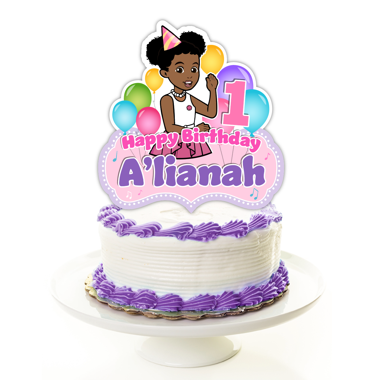 Gracie's Corner Birthday Cake Topper, personalized cake topper in pink purple blue yellow lavender to coordinate with your pink multi color scheme. custom cake topper Gracie Corner 