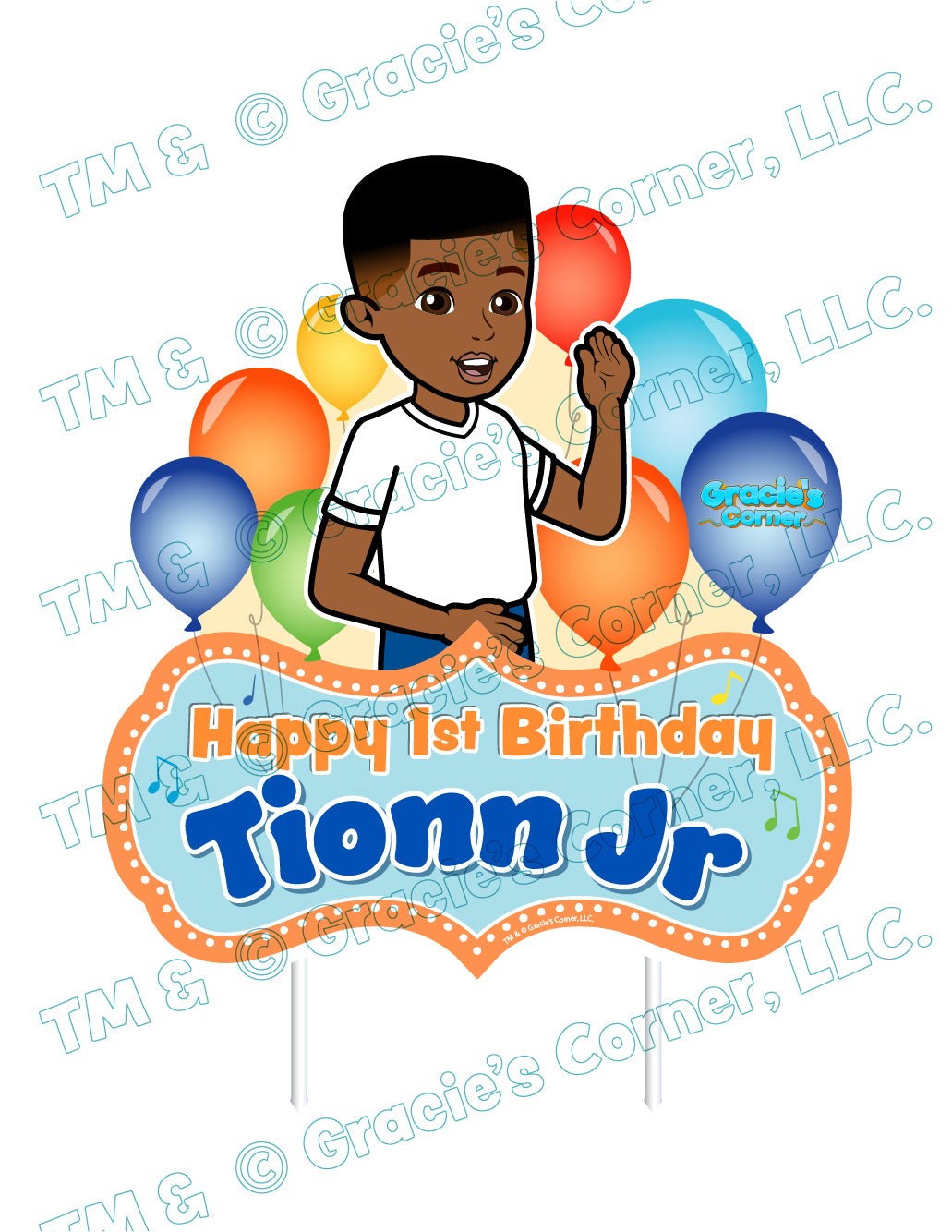 Gracie's Corner boy party, Gracie's corner boy cake topper, Gracie's corner custom cake topper, personalized Gracie boy cake topper, official Gracie's Corner custom party supplies