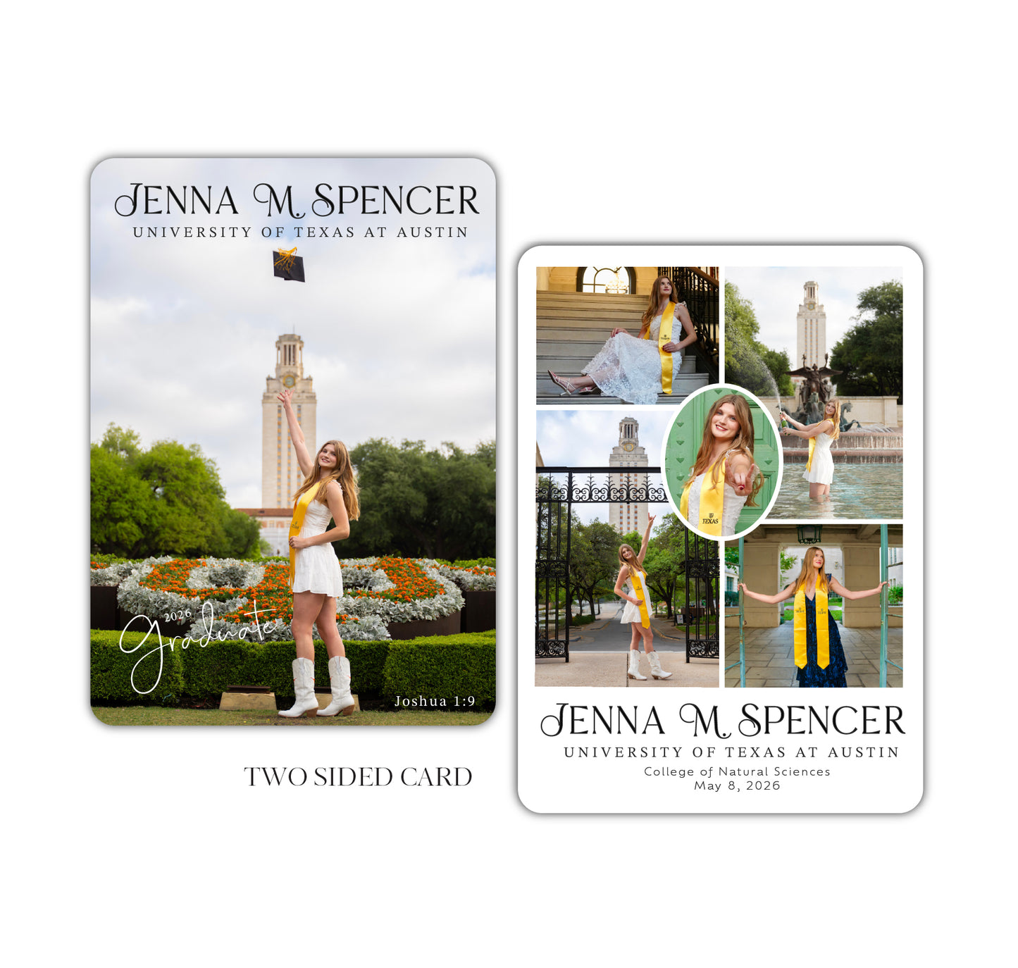 Graduation Announcement Invitation, Flat Card, Two Sides, Collage Back