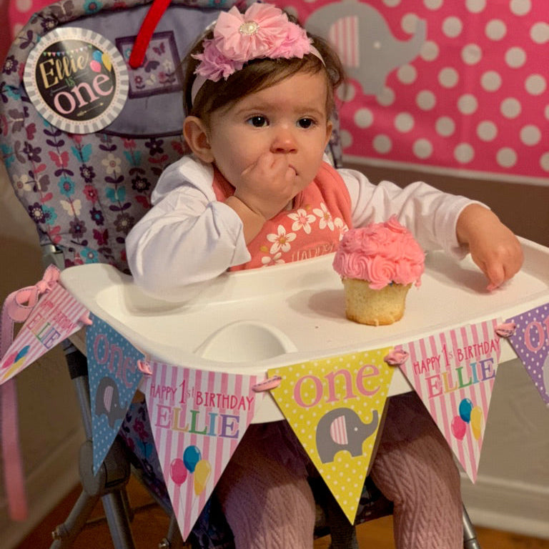 High Chair Banner for baby's 1st birthday, Elephant theme birthday, custom theme high chair banner