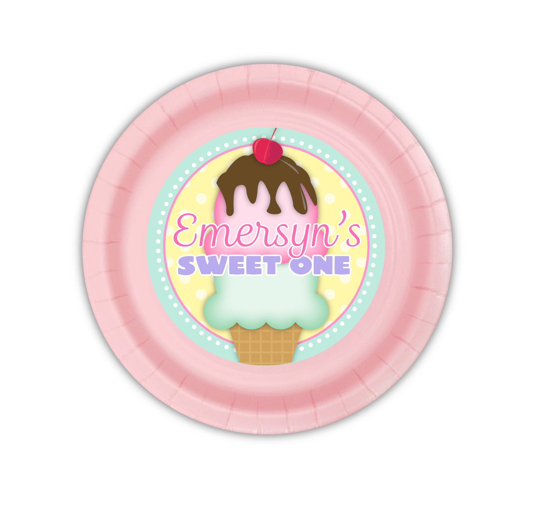 Ice Cream party, sweet one party supplies, Custom 7" Cake & Snack Plates – Pack of 12
Our custom 7-inch party plates are the perfect size for serving cake and ice cream, snacks, appetizers, desserts, and other party treats. Each plate is personalized to coordinate with your celebration, creating a memorable and professionally styled party table.