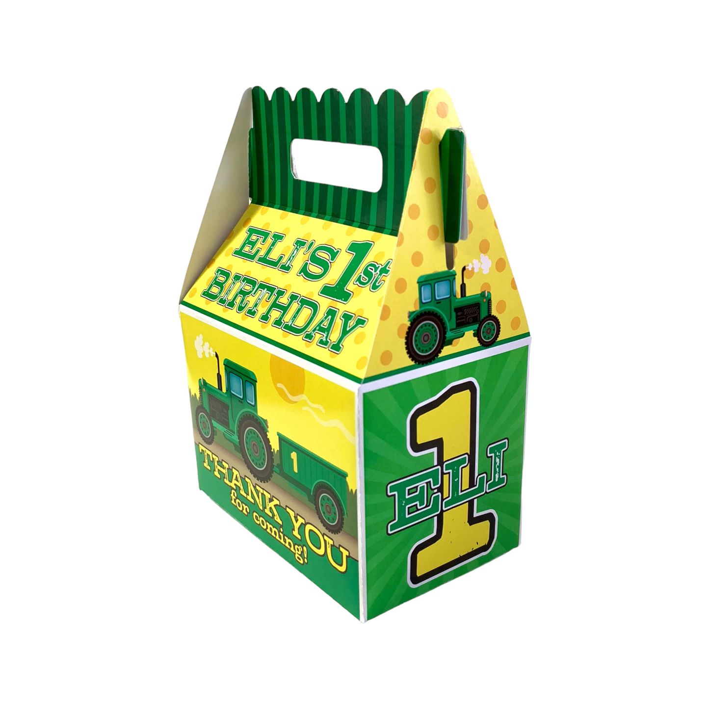 Tractor Birthday Party, Personalized Gable Favor Boxes, pack of 8