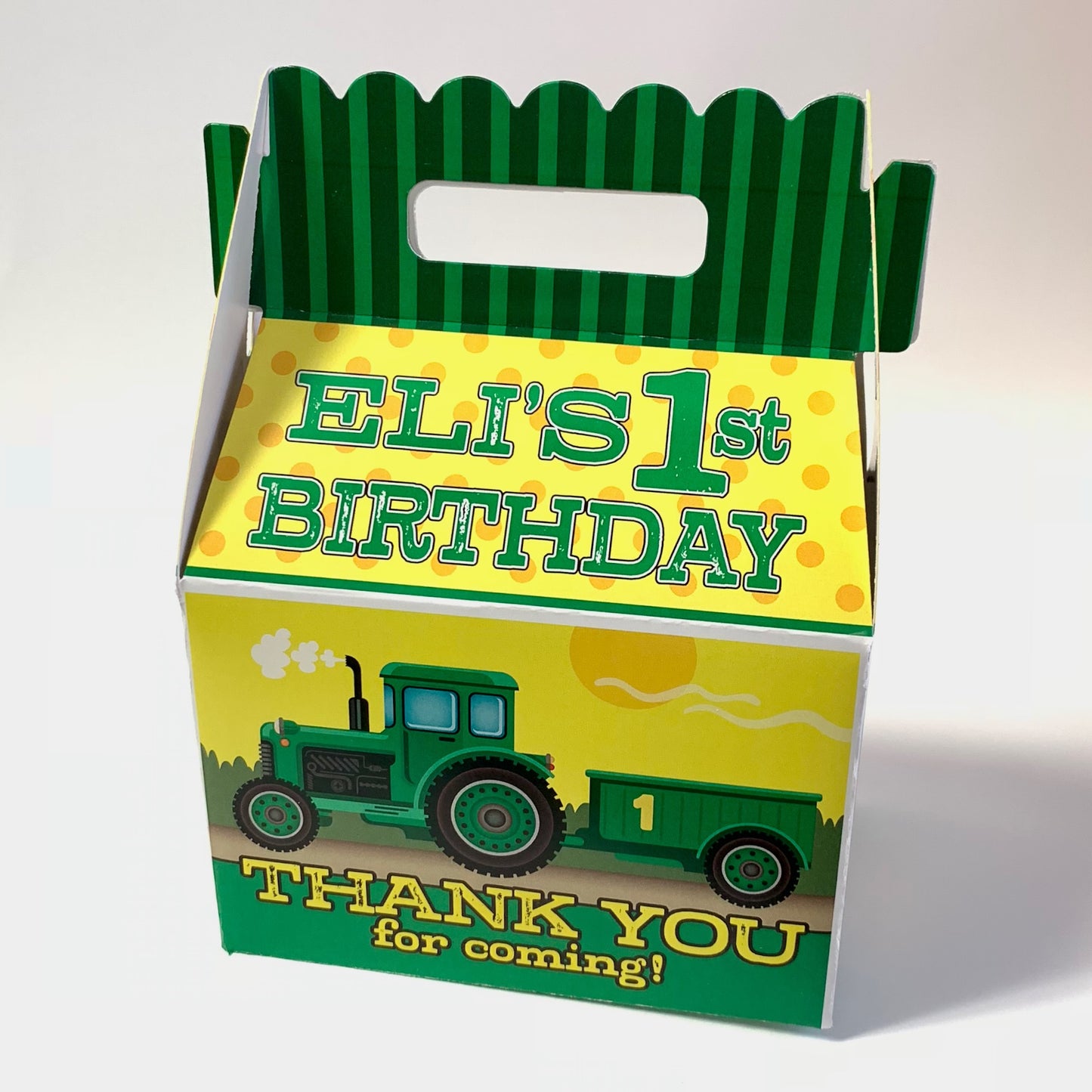 Tractor Birthday Party, Personalized Gable Favor Boxes, pack of 8