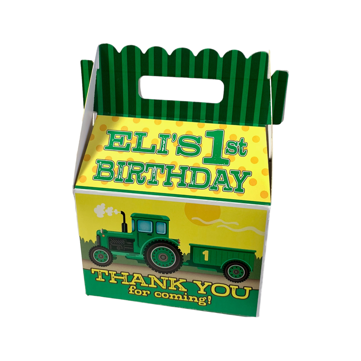 Tractor Birthday Party, Personalized Gable Favor Boxes, pack of 8