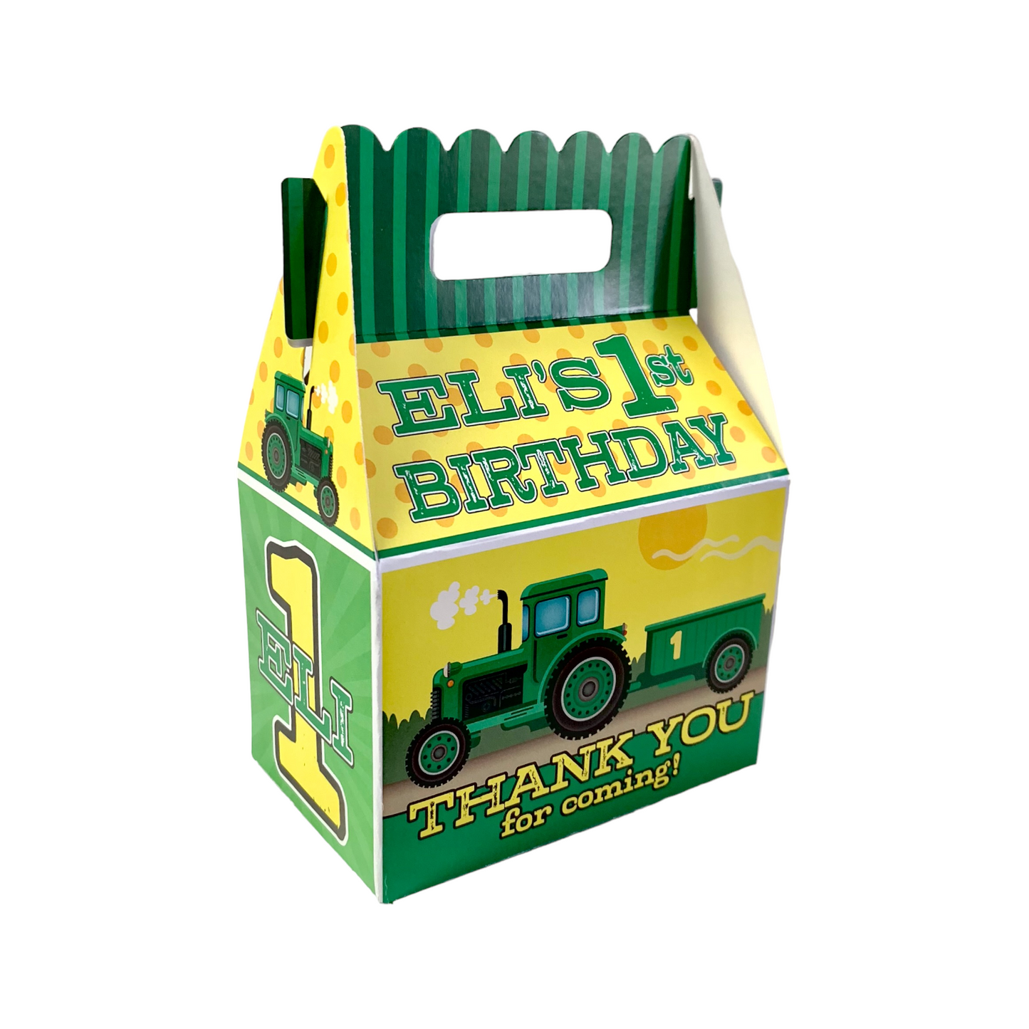 Tractor Birthday Party, Personalized Gable Favor Boxes, pack of 8