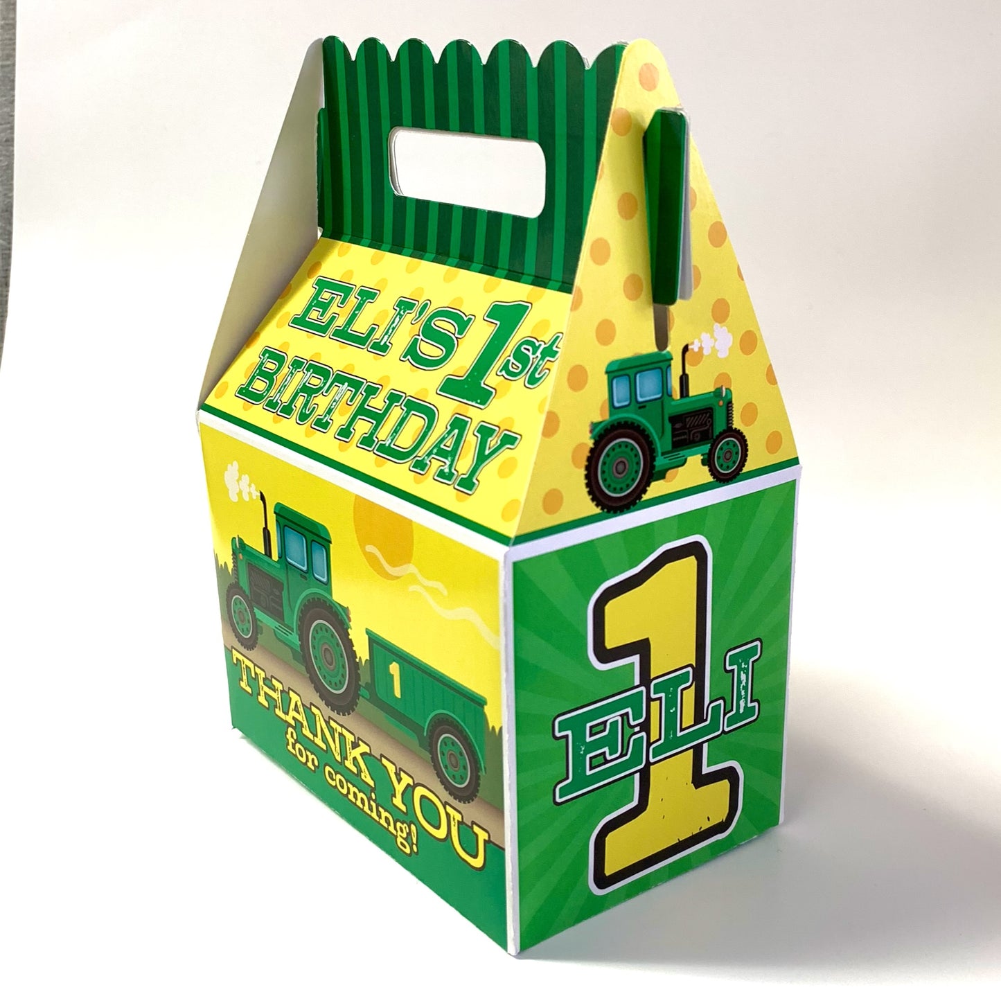 Tractor Birthday Party, Personalized Gable Favor Boxes, pack of 8