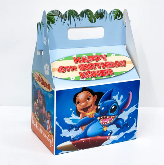 Lilo & Stitch Surf Island Birthday Party, Personalized Gable Favor Boxes, pack of 8