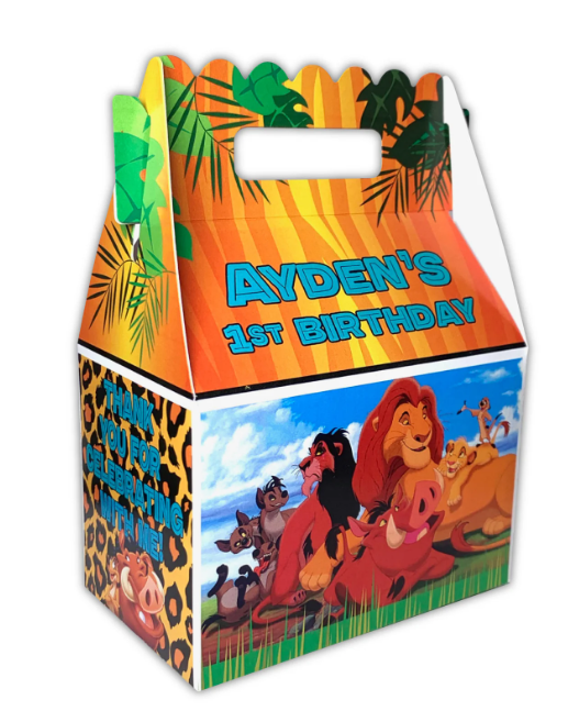 Lion King Jungle Safari Personalized Gable Favor Boxes, pack of 8