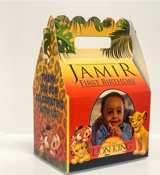 Lion King Safari Sunset Personalized Gable Favor Boxes, pack of 8