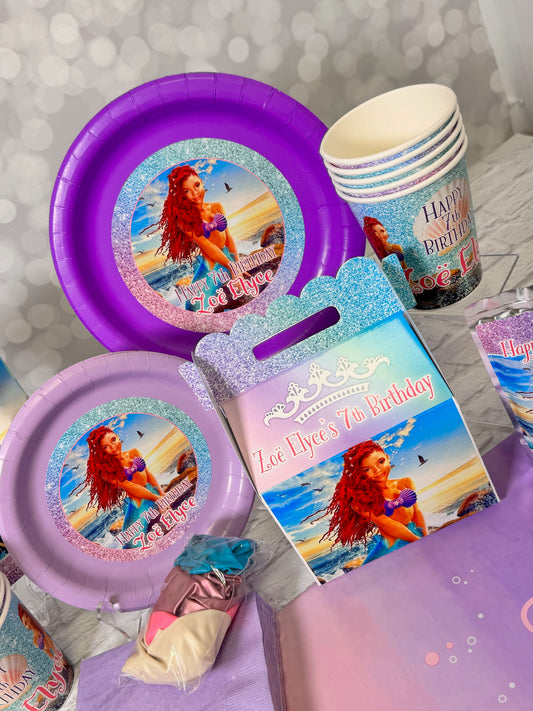 The Little Mermaid, Live Action Movie 2023, African American Ariel, Birthday Party Pack, Cartoon Style, DELUXE Party Bundle for 12 Guests