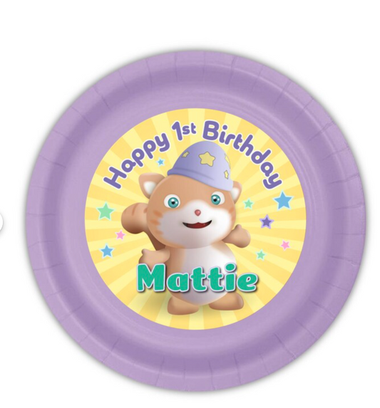 Looi the Cat BabyFirst Birthday Party, Personalized Cake Dessert Plates, pack of 12