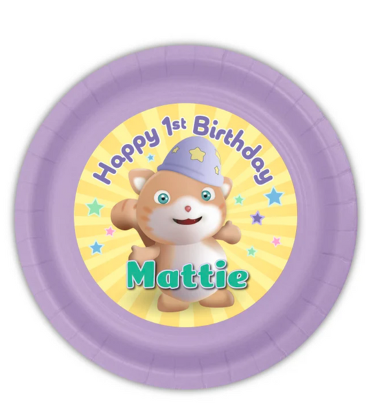 Looi the Cat BabyFirst Birthday Party, Personalized Meal Plates, pack of 12