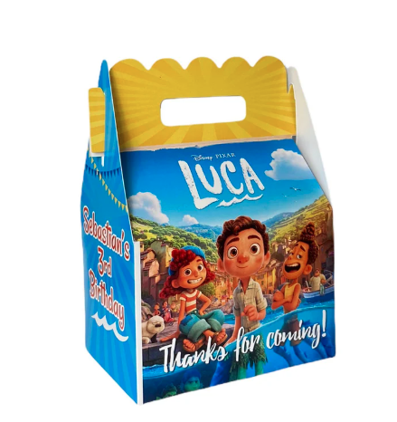 Luca Movie Birthday Party, Personalized Gable Favor Boxes, pack of 8