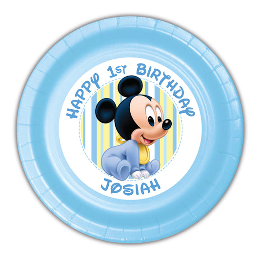 Mickey Mouse 1st First Birthday Party Turquoise Theme Personalized Meal Plates, pack of 12