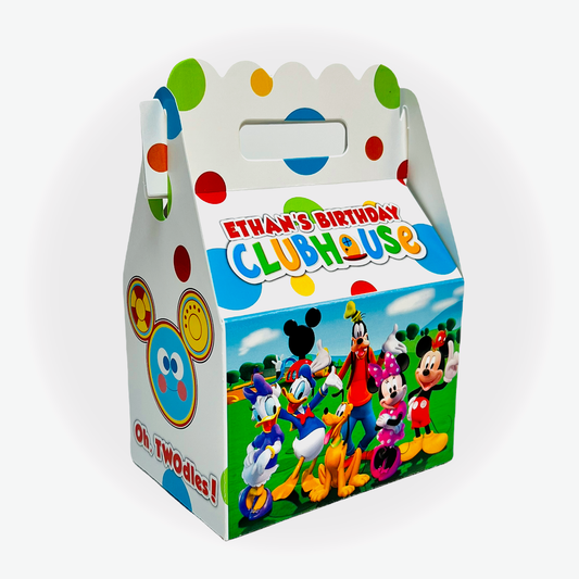 Mickey Mouse Clubhouse birthday party supplies, mickey mouse treat box, party favor bag, personalized party favors, mickey mouse party goody bag