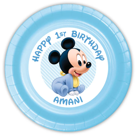 Mickey Mouse Baby First Birthday Party Personalized Meal Plates, pack of 12