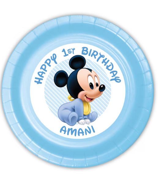 Mickey Mouse Baby First Birthday Personalized Cake Plates, pack of 12