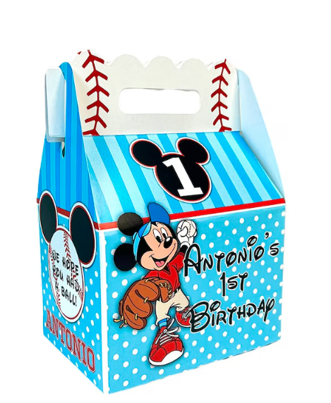 Mickey Mouse Baseball party Personalized Gable Favor Boxes, pack of 8