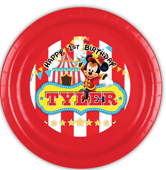 Mickey Mouse Carnival Circus Birthday Party, Personalized Meal Plates, pack of 12