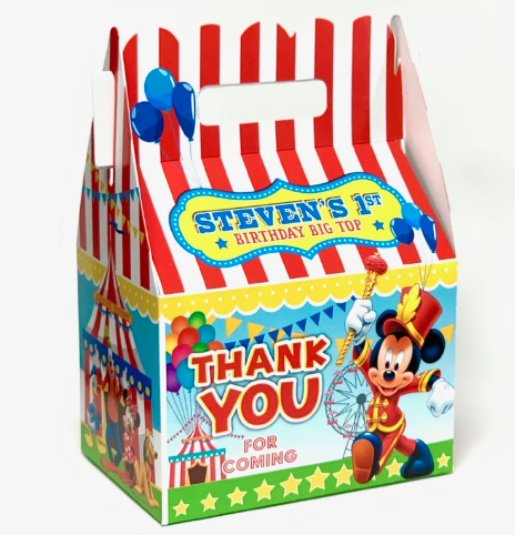 Mickey Mouse Circus Ringmaster Personalized Gable Favor Boxes, pack of 8