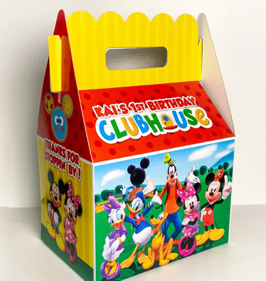 Mickey Mouse Clubhouse Birthday Party, QTY 8 Personalized Gable Favor Boxes