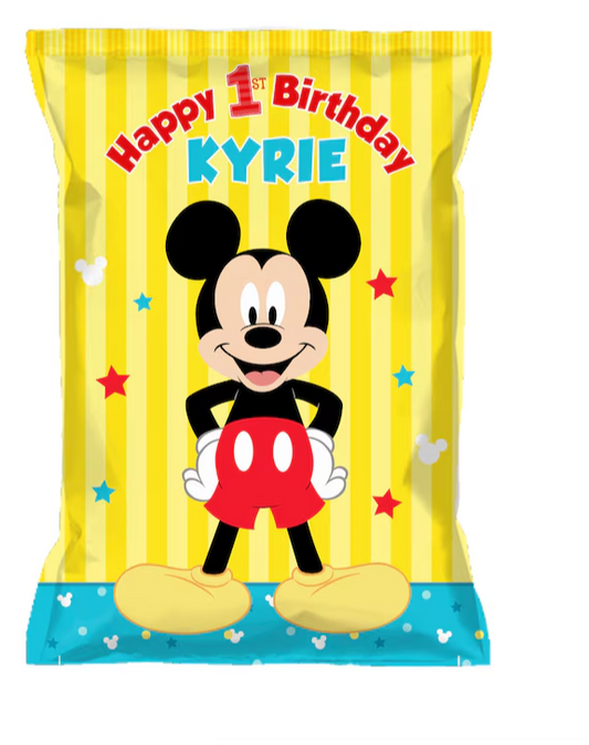 Mickey Mouse First Birthday Turquoise theme Custom Chip Bags, Snack Bags, Pouches, SET of 12