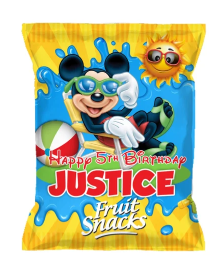 Mickey Mouse Pool Party, Water, Swim, Splash Party, Custom Fruit Snacks Bags Pouches, SET of 12