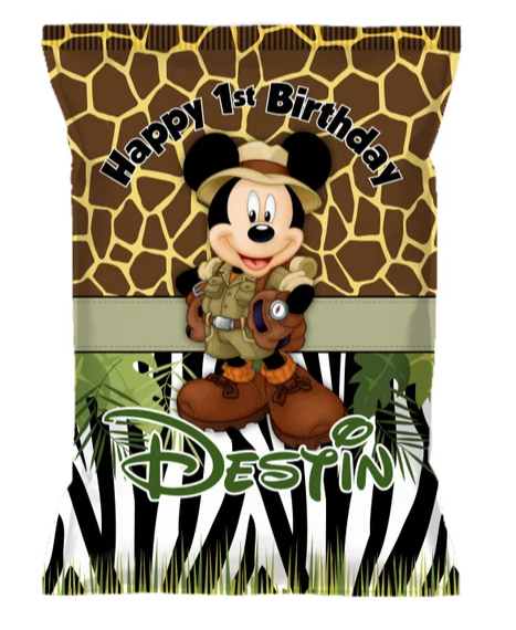 Mickey Mouse Safari Custom Chip Bags, Snack Bags, Pouches, SET of 12