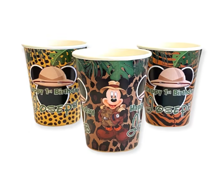 Mickey Mouse Safari Jungle Birthday Party, Personalized Party Cups, pack of 12
