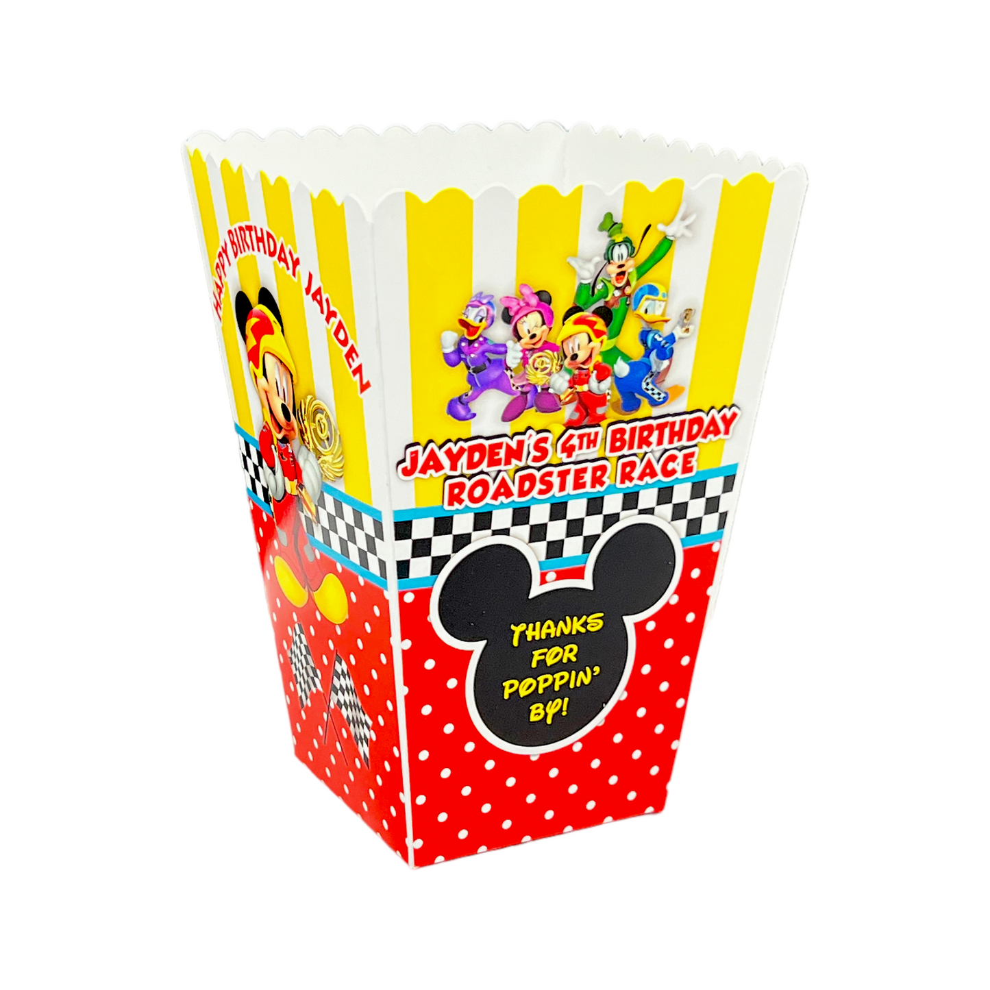 Mickey Mouse Birthday Party Personalized Popcorn Box, pack of 8