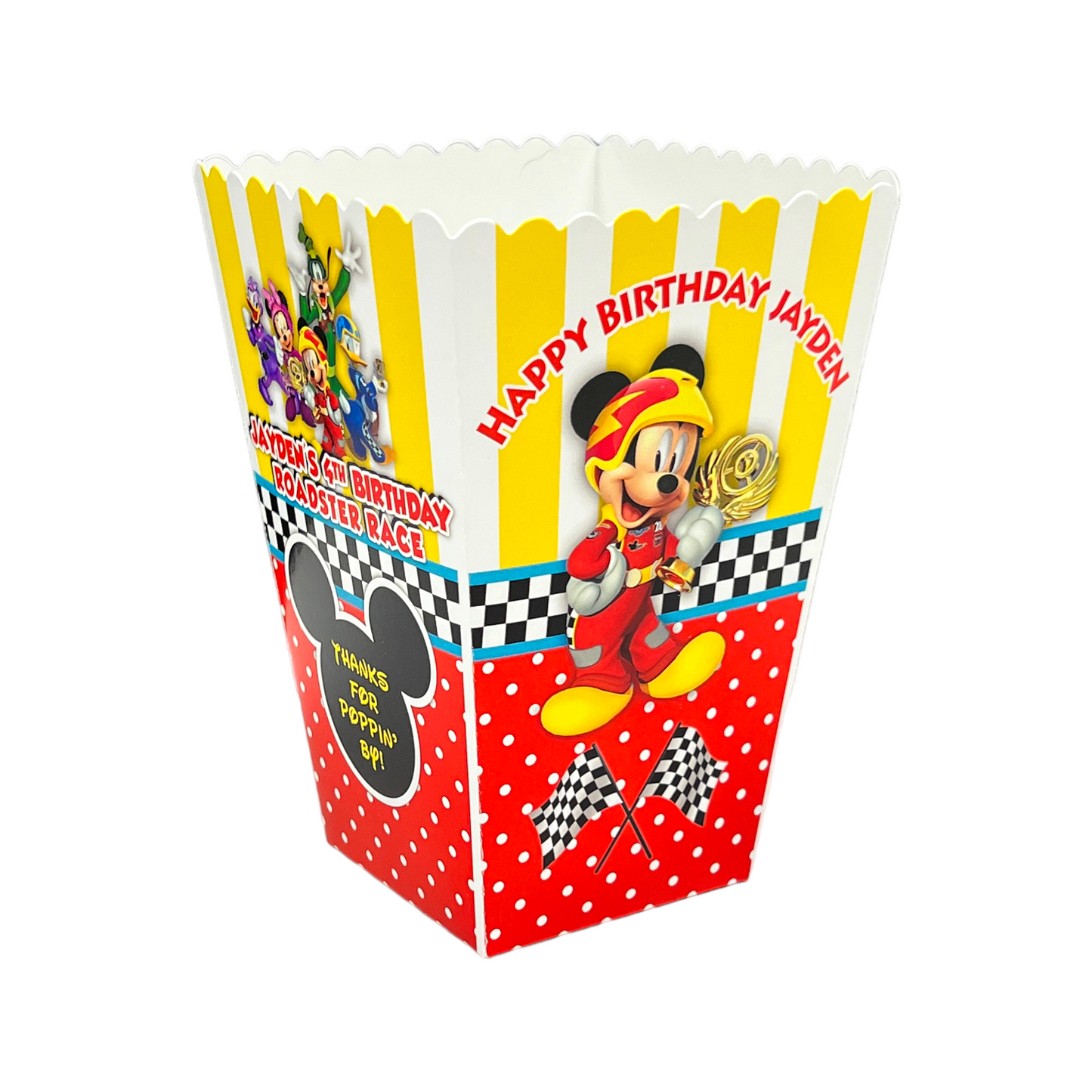Mickey Mouse Birthday Party Personalized Popcorn Box, pack of 8