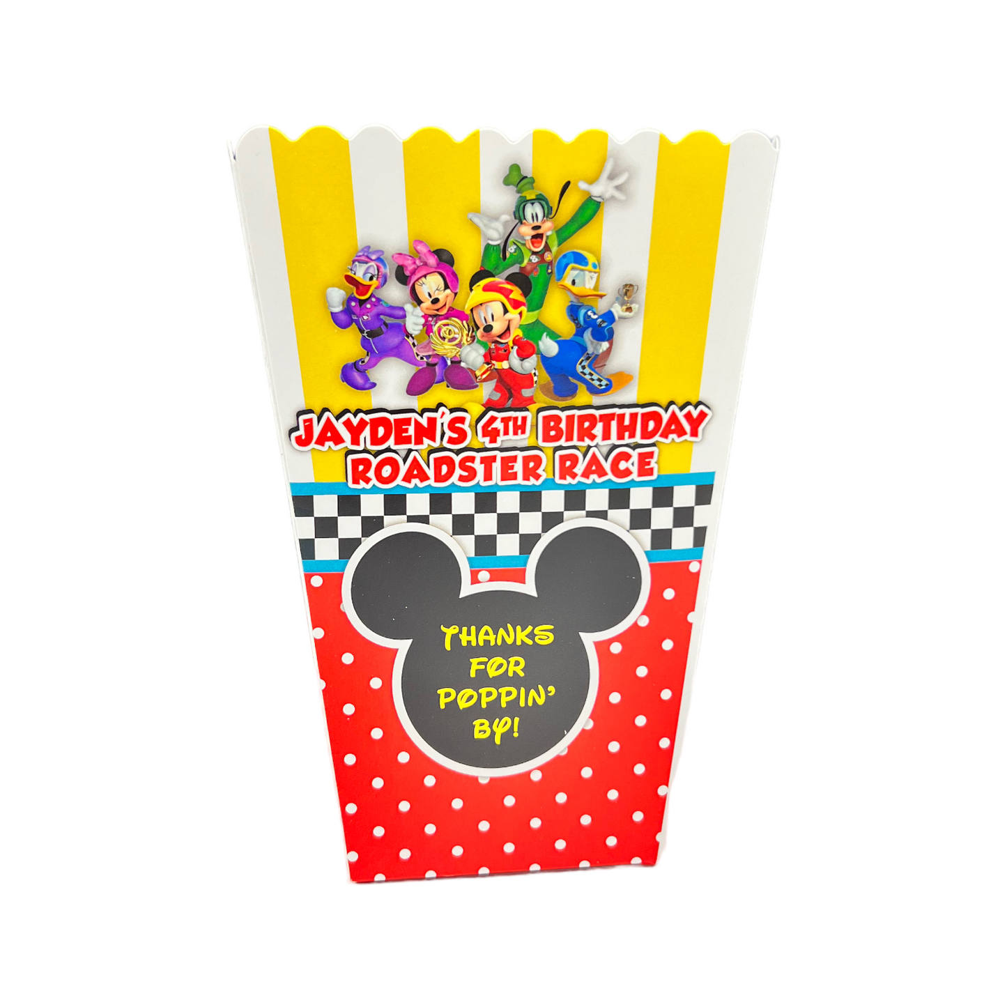 Mickey Mouse Birthday Party Personalized Popcorn Box, pack of 8