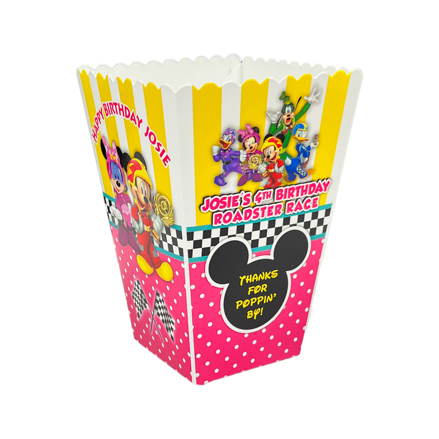 Mickey Mouse Birthday Party Personalized Popcorn Box, pack of 8