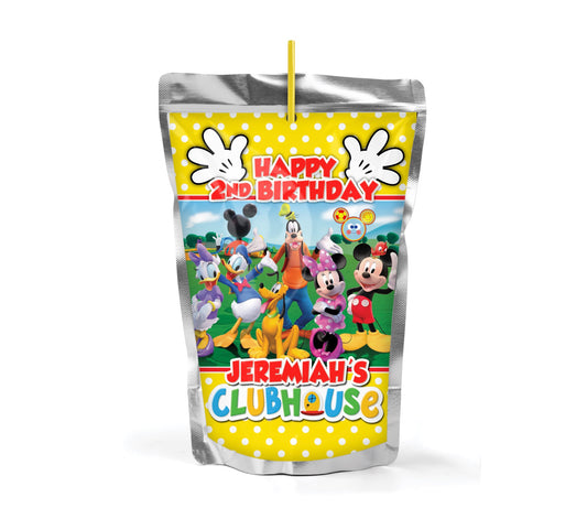 Personalized Capri Sun Juice Pouch party labels for Mickey Mouse Clubhouse birthday party deecorations. Really wow your guests and make your child's party the talk of the town with our custom juice pouch stickers! Peel and stick, professionally printed, glossy, and moisture resistant.