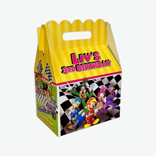 mickey mouse roadster racers birthday party favor box, race car party favor, treat box, custom favor gift box