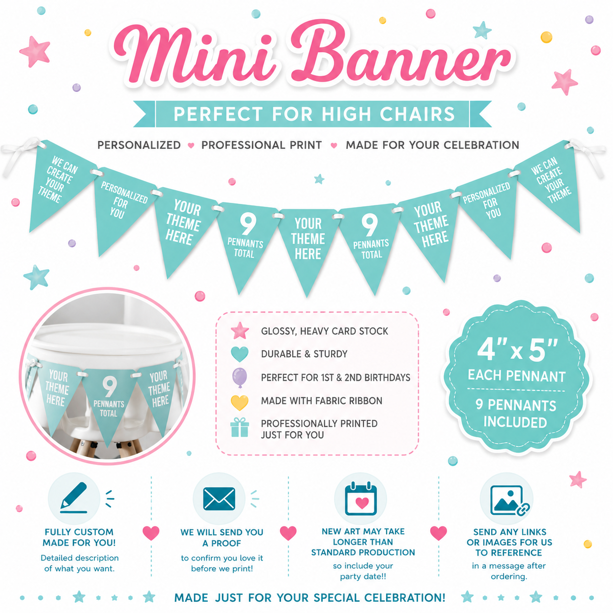 Choose Your Theme, Mini Banner for Highchairs, Baby's 1st Birthday