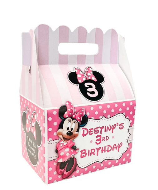 Minnie Mouse Bow-tique Birthday Party, Personalized Gable Favor Boxes, pack of 8