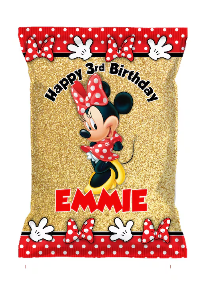 Minnie Mouse Glittering Gold Custom Chip Bags, Snack Bags, Pouches, SET of 12