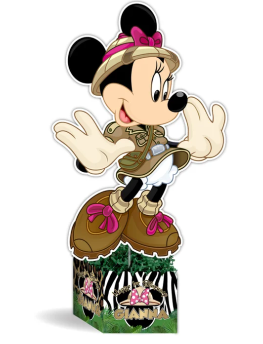 Minnie Mouse Jungle Safari Birthday Party Personalized Table Centerpiece, Minnie Mouse Cutout Topper