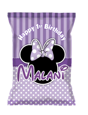 Minnie Mouse Purple Custom Chip Bags, Snack Bags, Pouches, SET of 12