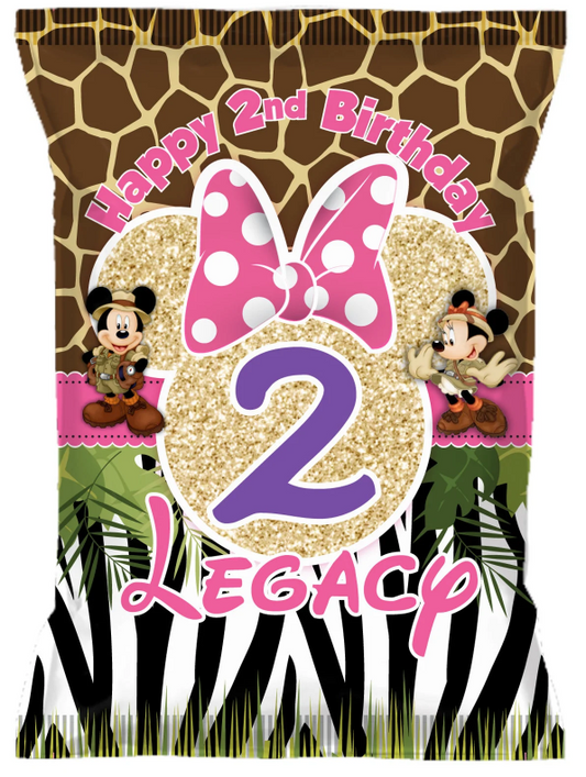 Mickey Mouse Jungle Safari Custom Fruit Snacks Bags Pouches, SET of 12