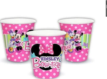 Minnie Mouse Bowtique Birthday Party, Personalized Party Cups, pack of 12