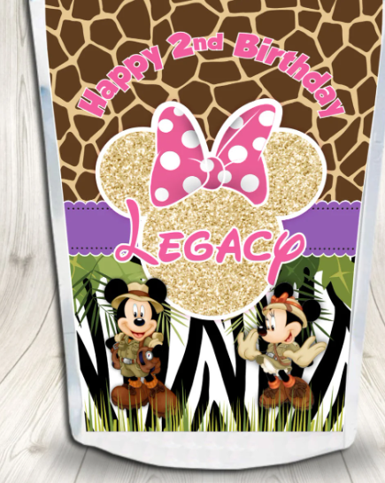 Minnie and Mickey Safari BOW Gold Glitter Custom Capri Sun Juice Pouch Labels, SET of 12