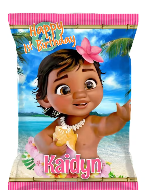 Moana Beach Party Baby Moana Custom Chip Bags, Snack Bags, Pouches, SET of 12