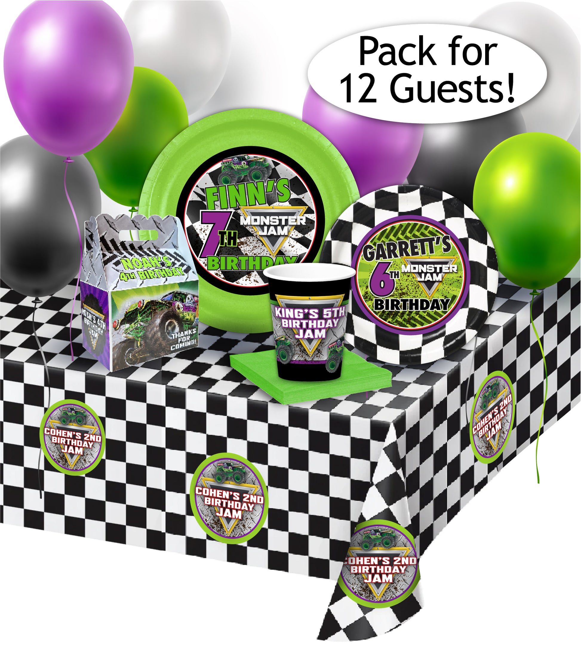 Monster Jam Grave Digger party bundle, custom plates, cups, favor boxes and more to have a roaring good monster truck birthday party